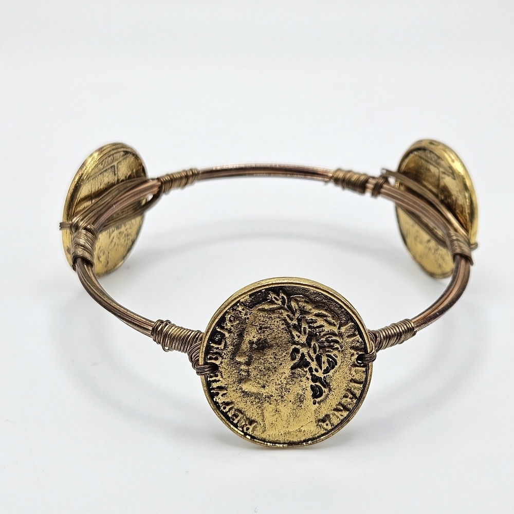 VINTAGE Italiana Repvbblica Italian Lira Copper Wrapped Coin Bangle Bracelet